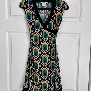 La Belle Black and Green A-line Mini Dress with Flutter Sleeves